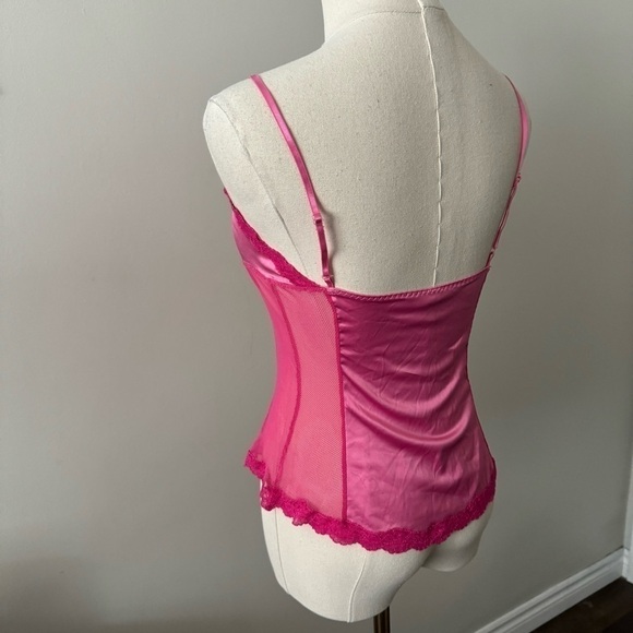 Coquette vintage Y2K Lolita Barbie Pink Dup Tone satin  lace trim top M - Picture 5 of 6